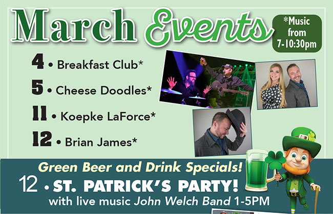 March Event Schedule • St Patrick’s Day Party!